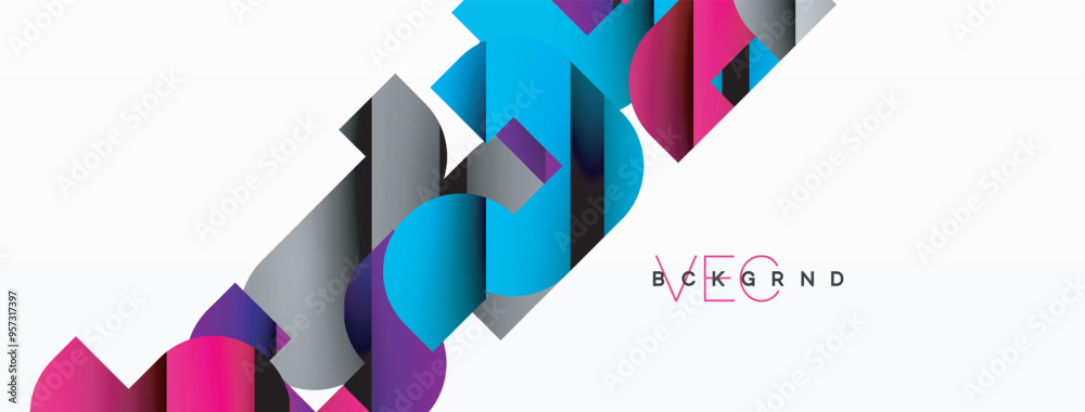 Poster abstract background. colorful geometric curve shapes with black shadow lines effects