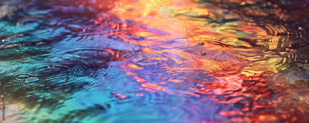 Sticker rainbow colors reflected in river, 4k hyperrealistic photo