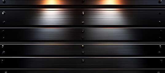 A sleek, futuristic metal surface with glowing lines and text space