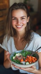 Smiling Woman Enjoying a Healthy Salad
