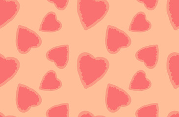 Seamless pattern with a heart print in a beige and orange palette. Trendy color Peach Fuzz.
