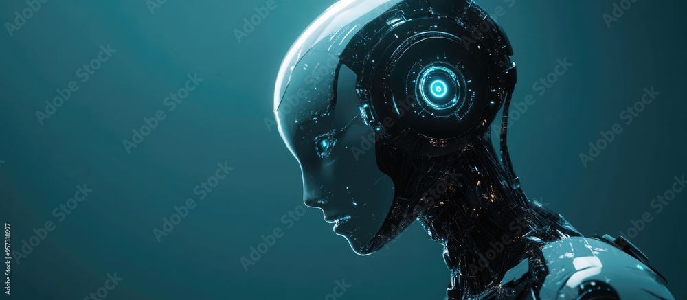 Poster 3d humanoid robot illustrating advanced machine learning and digital technology embodying smart auto