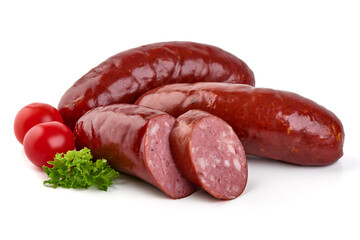 Beer sausages for grill, isolated on white background