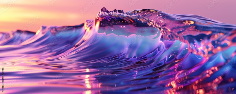 Sticker amorphous liquid 3d wave with vibrant reflections, 4k hyperrealistic photo