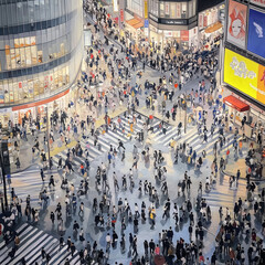 Obraz premium 六本木スクランブル交差点をわたる人たち。