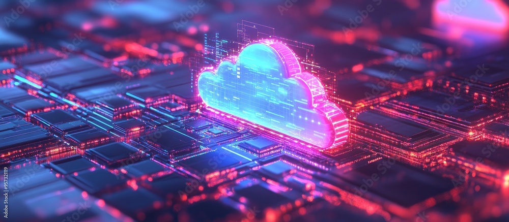 Poster 3d illustration depicting the migration of databases to cloud computing technology
