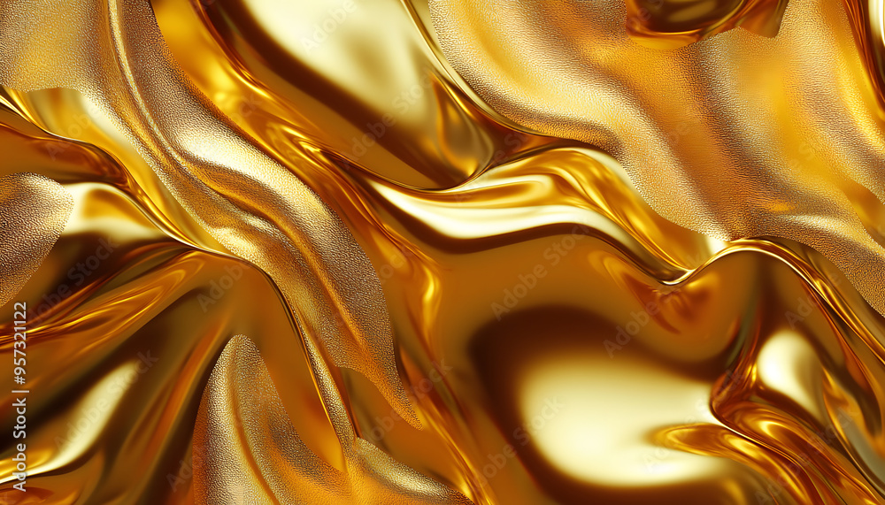 Wall mural abstract 3d background with flowing liquid gold texture seamless golden texture generative ai