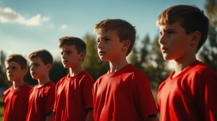 Young Athletes in Red Jerseys