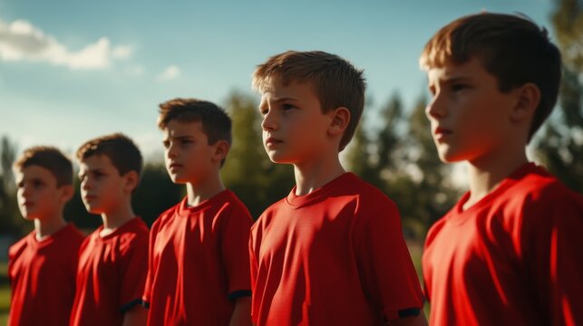 Young Athletes in Red Jerseys