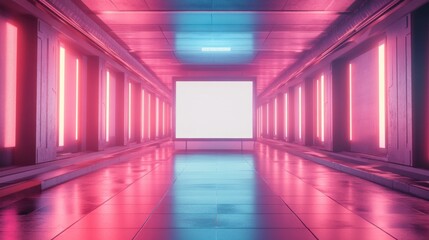 A 3D render of a blank flyer in a futuristic office