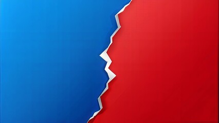 split paper red and blue background by a rough white tear