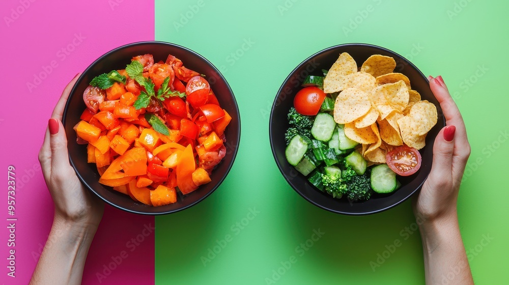 Canvas Prints colorful and healthy snack bowls on a vibrant background