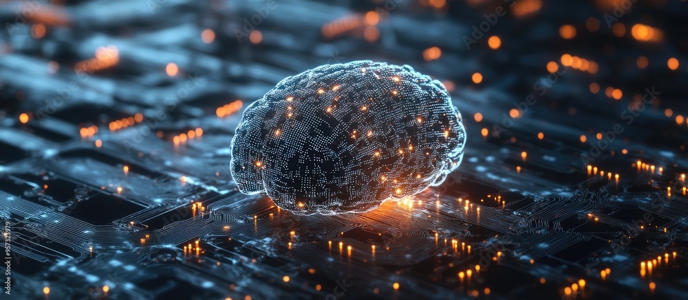 Poster 3d illustration of a computer brain conceptualizing thoughts through neural networks and artificial 
