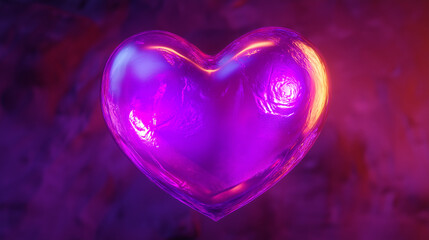 Fototapeta premium A 3D render of a heart with a vibrant purple color. The heart has a smooth texture and is illuminated from the front