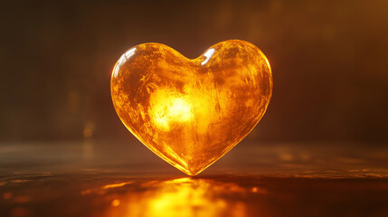 A 3D render of a heart with a vibrant Golden color. The heart has a smooth texture and is illuminated from the front