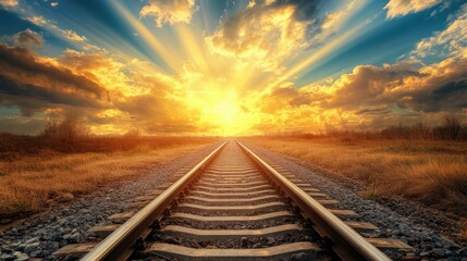 Fototapeta premium rail train track on sunset landscape