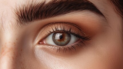 Eye Shape. Female Beauty with Brown Eyebrows and Natural Skin