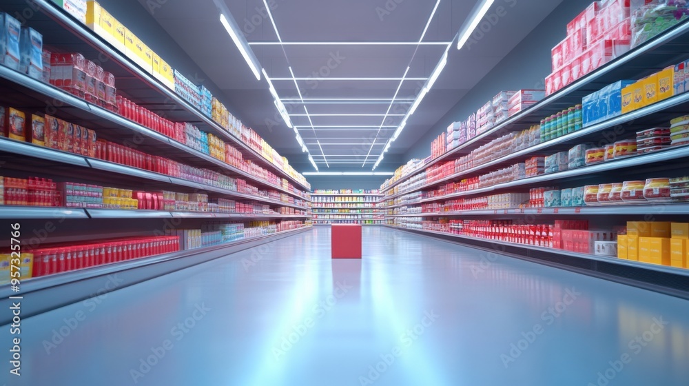 Poster a 3d render of a blank product box on a digital display shelf