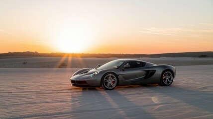 Fototapeta premium Exotic Car in Desert Sunrise Glow