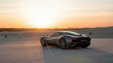 Exotic Car in Desert Sunrise Glow