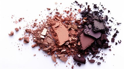 Eyeshadow Palette. Neutral Toned Make-Up Palette with Smashed Eyeshadows on White Background