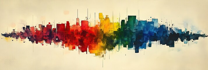 Colorful Soundwave Cityscape Art