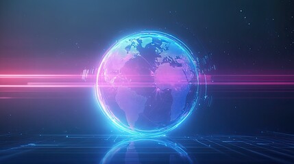 Obraz premium Futuristic Illustration of a Transparent Globe with Glowing Holographic Lines and Symbols in a Dark, Minimalistic Space