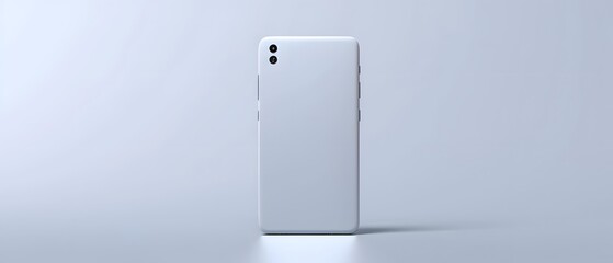 A 3D render of a white smartphone placed flat on a smooth, neutral background. 