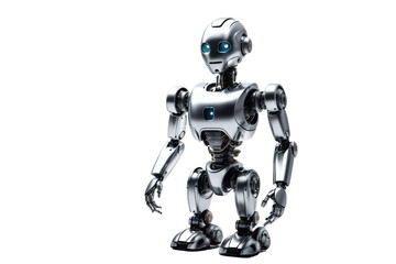 Fototapeta premium AI robot, highly detailed, isolated on a pristine white background, seamless, shadow underlining its metallic structure, focus on clean lines and futuristic design, digital render, ultra clear