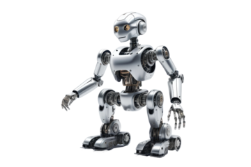 AI robot, highly detailed, isolated on a pristine white background, seamless, shadow underlining its metallic structure, focus on clean lines and futuristic design, digital render, ultra clear
