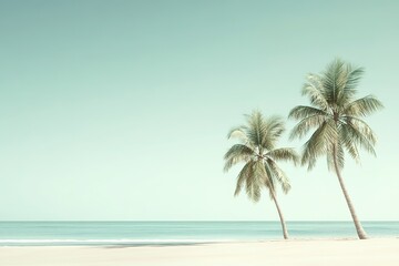 Serenity on tropical beach with palm trees and ocean