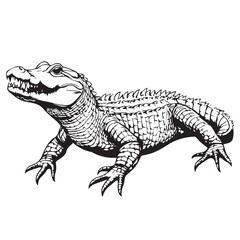 Fototapeta premium crocodile in cartoon, doodle style . Image for t-shirt, web, mobile apps and ui. Isolated 2d vector illustration in logo, icon, sketch style, Eps 10, black and white. AI Generative