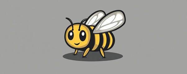 Simple flat design of a bee logo with yellow and black stripes and detailed wings