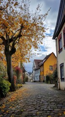 Autumn Street Scene with Colorful Houses