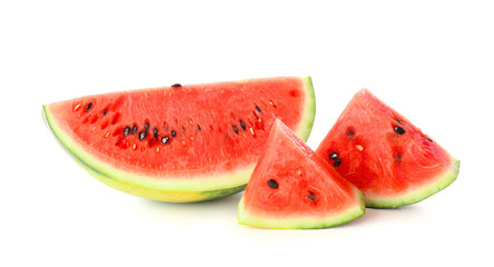 Pieces of fresh watermelon on white background