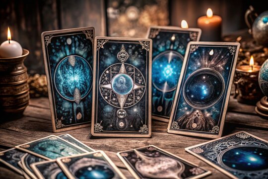 Mystical tarot cards in a blue vector style, perfect for a mystic party. 🌟🔮	

