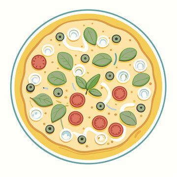 recommend clip art: Top view of Italian pizza sticker design on a isolated white background (12)