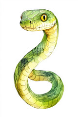 Fototapeta premium Cute watercolor clipart of a snake on a white background featuring vibrant colors and playful design