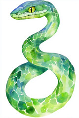 Cute watercolor clipart of a snake on a white background featuring vibrant colors and playful design