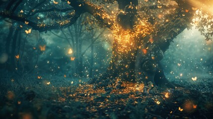 Fairy Tree in Mystic Forest. A Magical Tree in a Fantasy World