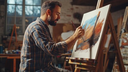 Creative Artist Painting in Studio