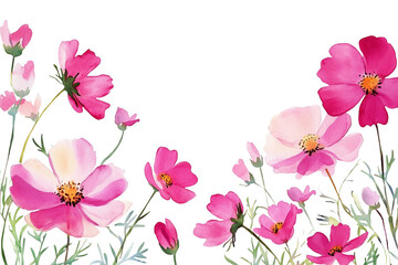 コスモスの花畑の水彩イラスト, 透過背景