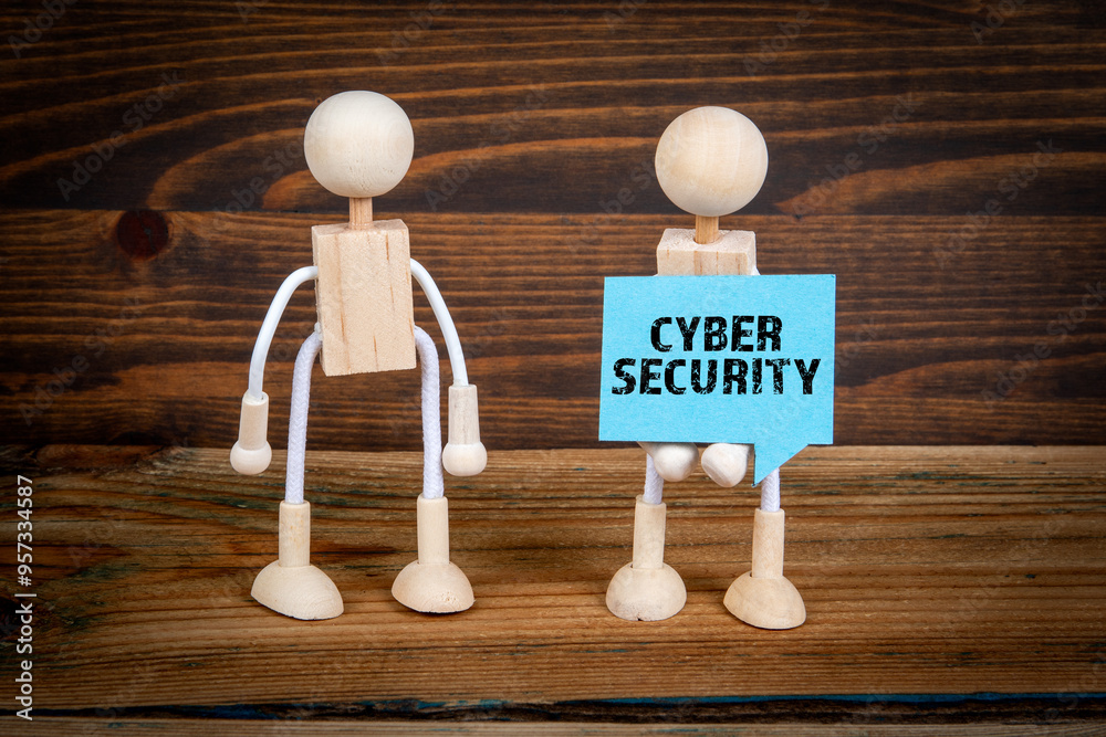 Sticker cyber security. speech bubble with text in the hands of a human figure