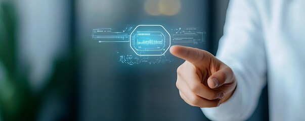 Smart service assistant, floating hologram interface, dynamic tech visuals