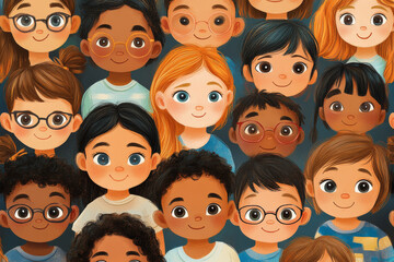 A group of children are smiling and wearing glasses