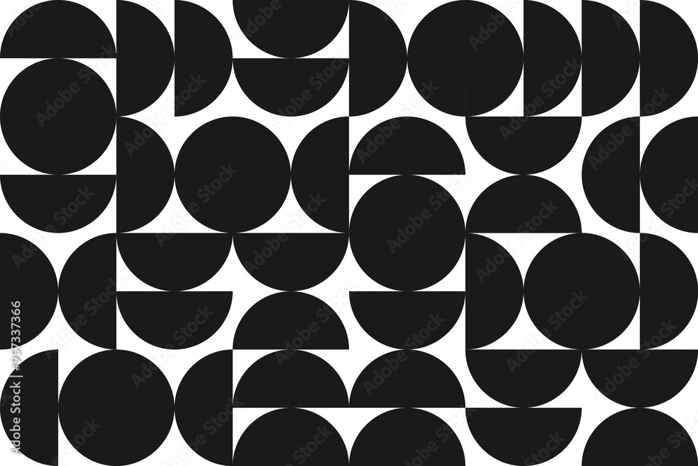 Sticker geometric mosaic seamless pattern from half circle. abstract modern monochrome semicircle background
