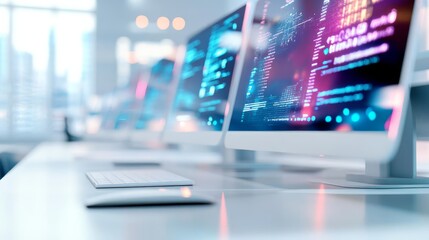 Smart support environment, floating holographic displays, futuristic office design