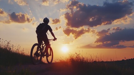 Obraz premium Mountain Biker at Sunset