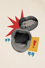 Composite collage image of screaming mouth speech bubble announce communication argument unhappy...