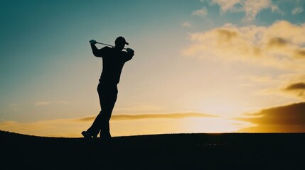 Fototapeta premium Silhouette of a Golfer at Sunset